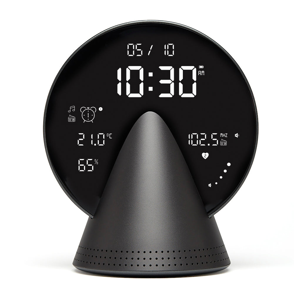 Lexon Conic Radio Alarm Clock - Grey (With Fm & Built-In Bluetooth Speaker)