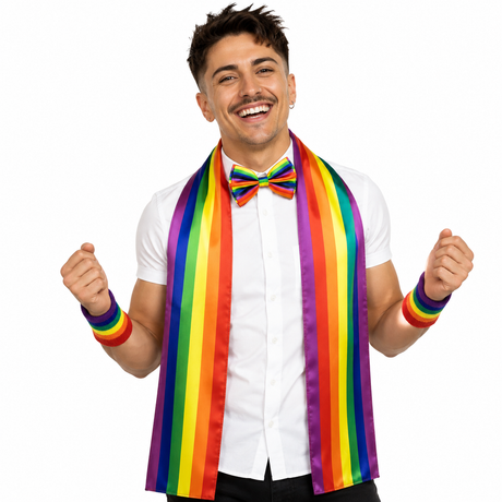 3pcs Rainbow Stripe Set - Tie + Scarf + Wristbands (Gay Pride/LGBT Party)