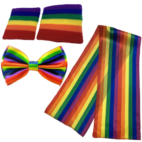 3pcs Rainbow Stripe Set - Tie + Scarf + Wristbands (Gay Pride/LGBT Party)