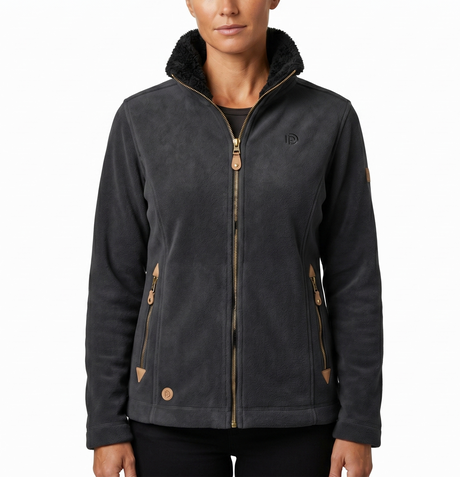 Womens Sherpa Fur Coral Fleece Zip-Up Winter Jacket in Black Anthracite (400gsm)