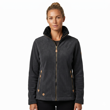 Womens Sherpa Fur Coral Fleece Zip-Up Winter Jacket in Black Anthracite (400gsm)