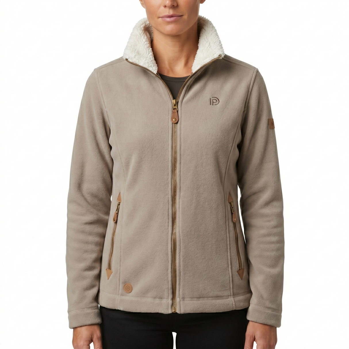 Womens Sherpa Fur Coral Fleece Zip-Up Winter Jacket in Mocha (400gsm)