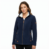 Womens Sherpa Fur Coral Fleece Zip-Up Winter Jacket in Navy/White (400gsm)