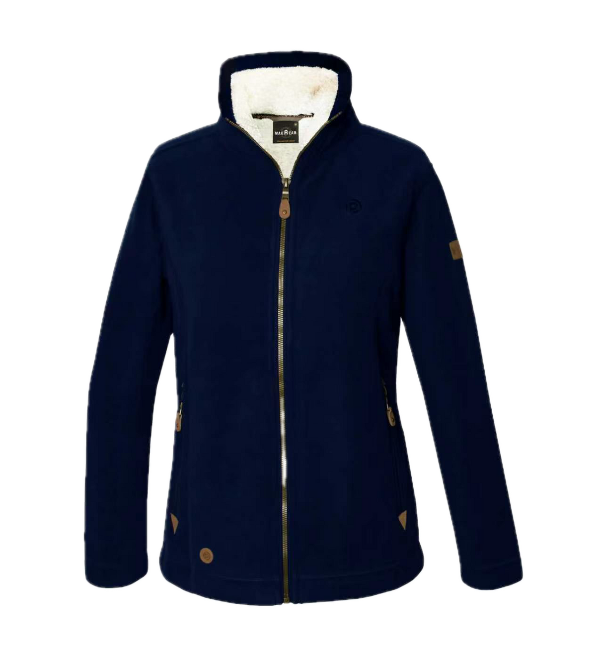 Womens Sherpa Fur Coral Fleece Zip-Up Winter Jacket in Navy/White (400gsm)