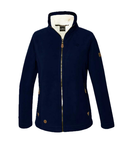 Womens Sherpa Fur Coral Fleece Zip-Up Winter Jacket in Navy/White (400gsm)