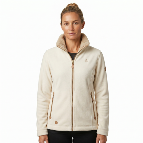 Womens Sherpa Fur Coral Fleece Zip-Up Winter Jacket in White/Beige (400gsm)