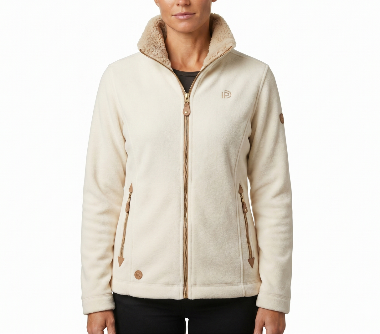 Womens Sherpa Fur Coral Fleece Zip-Up Winter Jacket in White/Beige (400gsm)