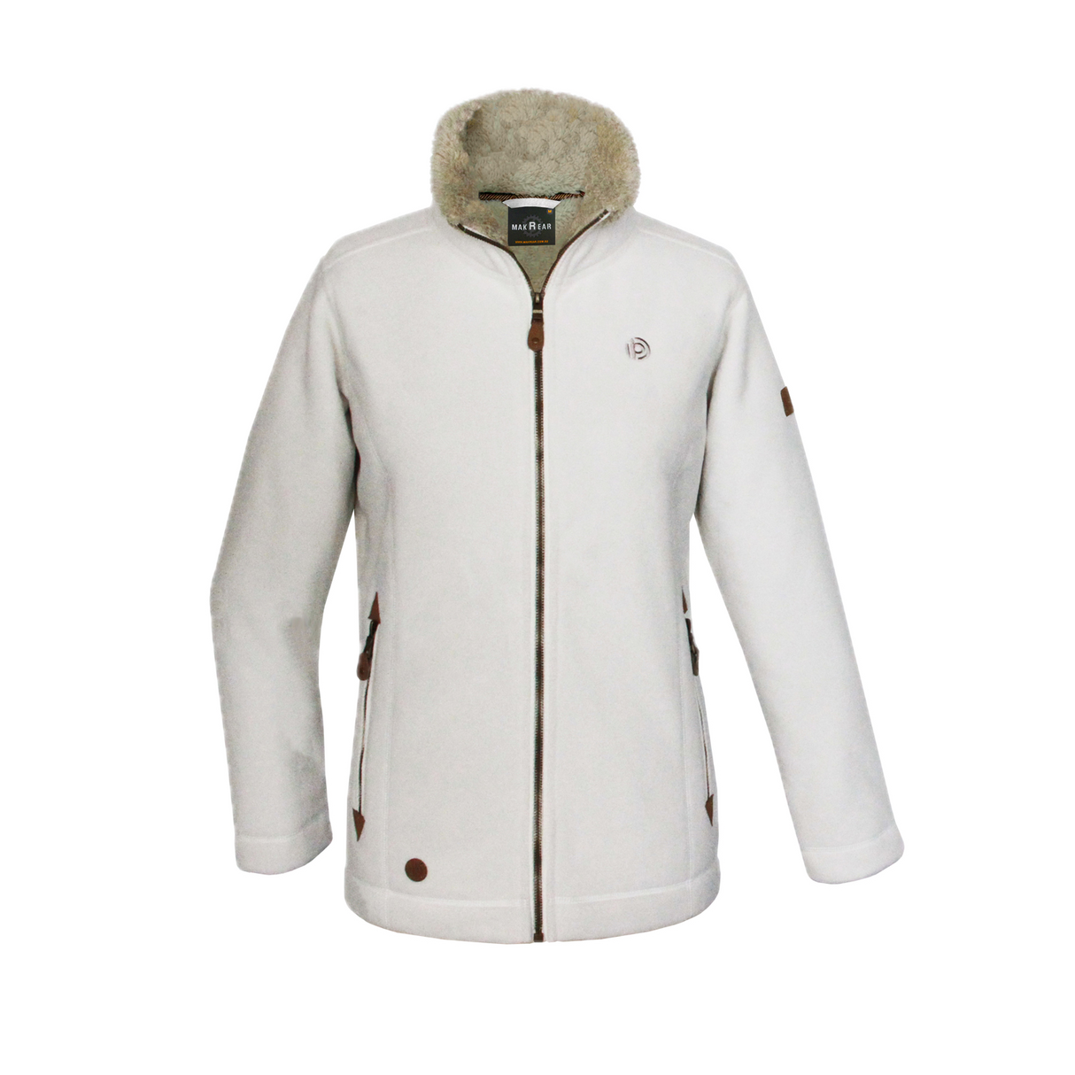Womens Sherpa Fur Coral Fleece Zip-Up Winter Jacket in White/Beige (400gsm)