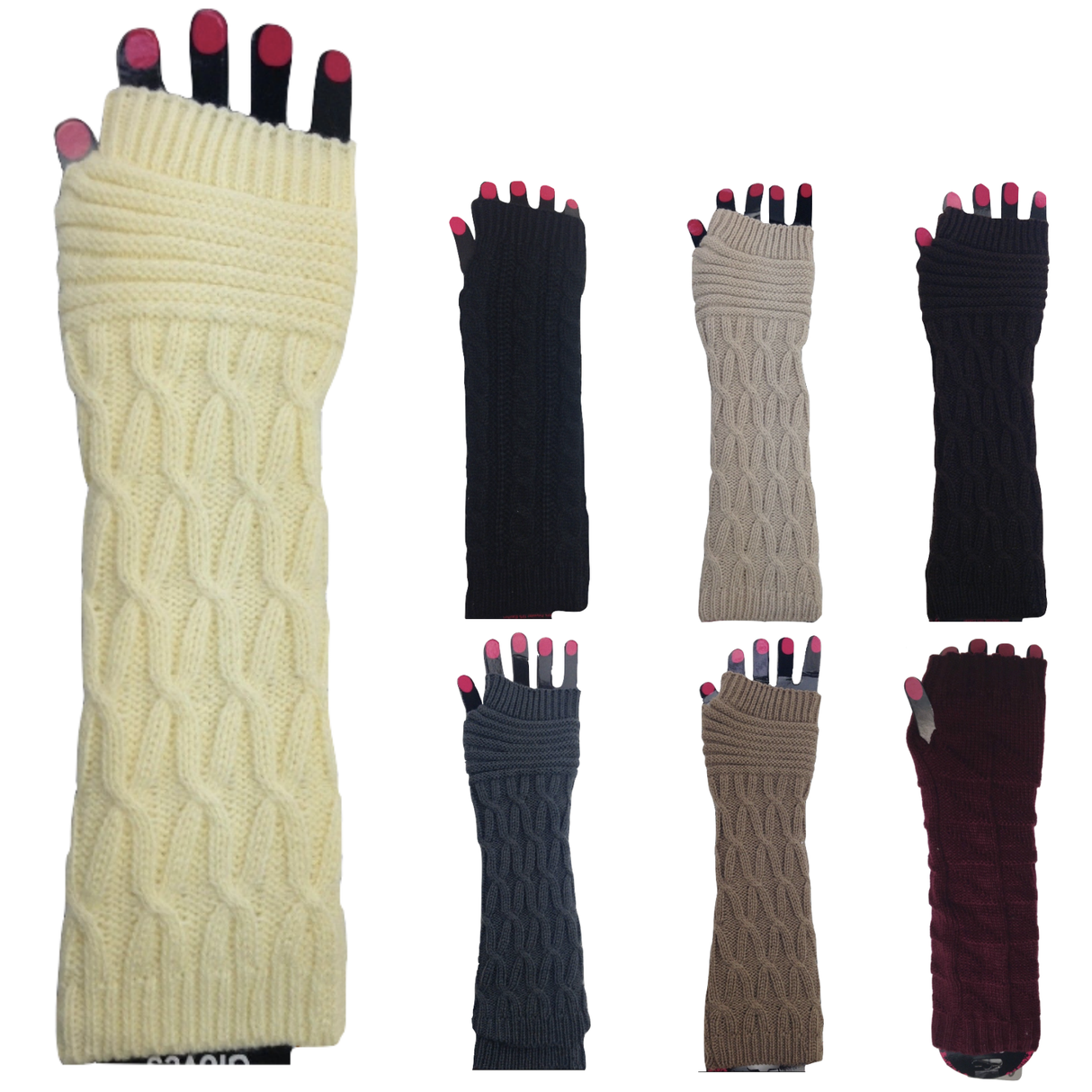 ARM WARMERS Knitted Long Fingerless Gloves Winter Mitten Cover Womens Party