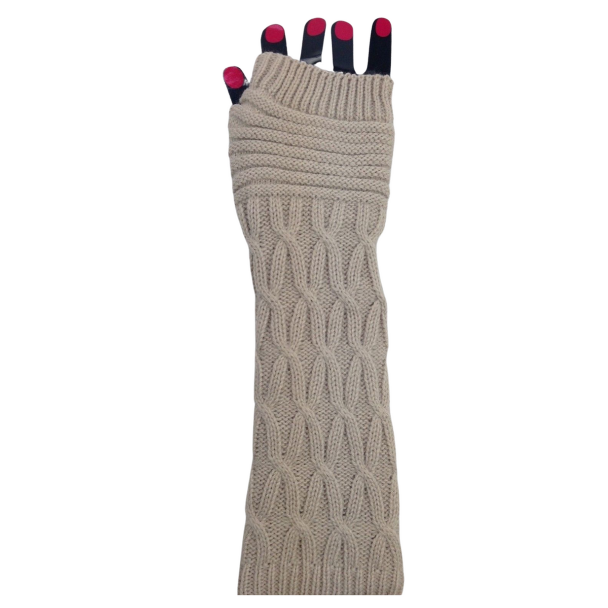 ARM WARMERS Knitted Long Fingerless Gloves Winter Mitten Cover Womens Party - Brown