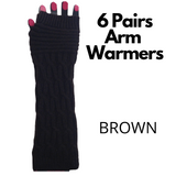 6x Set Arm Warmers Knitted Long Fingerless Gloves Winter Mitten Womens Cover New - Cream