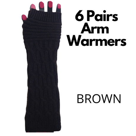 6x Set Arm Warmers Knitted Long Fingerless Gloves Winter Mitten Womens Cover New - Cream