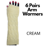 6x Set Arm Warmers Knitted Long Fingerless Gloves Winter Mitten Womens Cover New - Light Brown