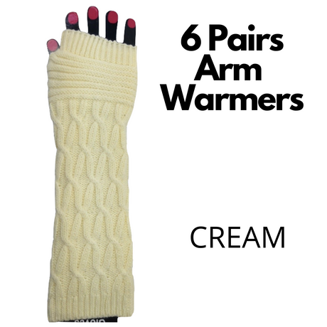 6x Set Arm Warmers Knitted Long Fingerless Gloves Winter Mitten Womens Cover New - Light Brown