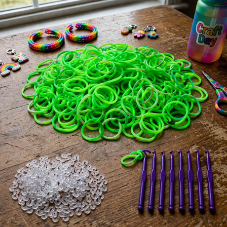 2400pcs Green Loom Bands Kit - Kids DIY Rubber Bracelet Craft Set w/ 96 S Clips & 8 Hooks