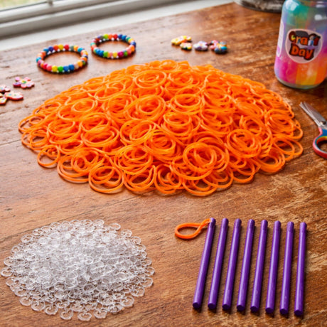 2400pcs Orange Loom Bands Kit - Kids DIY Rubber Bracelet Craft Set w/ 96 S Clips & 8 Hooks