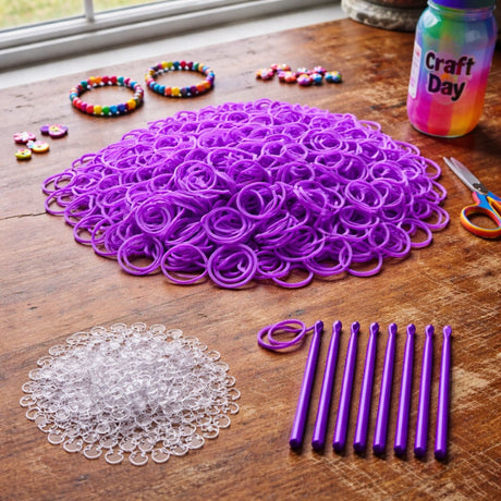 2400pcs Purple Loom Bands Kit - Kids DIY Rubber Bracelet Craft Set w/ 96 S Clips & 8 Hooks