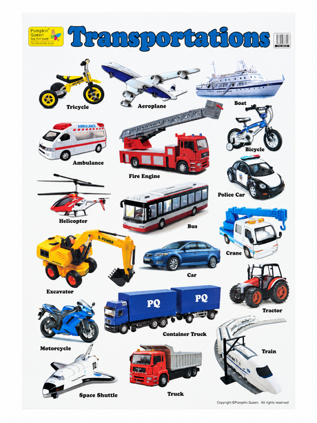 Large "Transportations" Educational Poster - 73x52cm Size - Portrait (Printed by Pumpkin Queen)