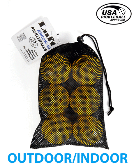 6x Luft ""Arrow 40" Pickleballs in Mesh Bag (USA Approved) - Indoor & Outdoor Use