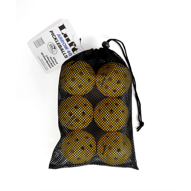 6x Luft ""Arrow 40" Pickleballs in Mesh Bag (USA Approved) - Indoor & Outdoor Use