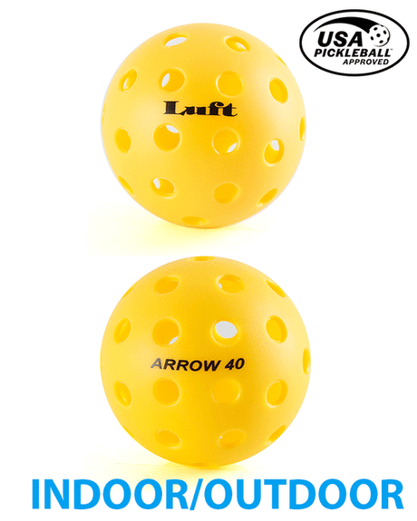 6x Luft ""Arrow 40" Pickleballs in Mesh Bag (USA Approved) - Indoor & Outdoor Use