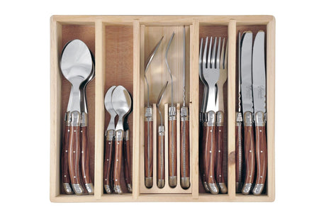 Laguiole Silhouette 24pc Stainless Steel Knife, Fork & Spoon Dining Cutlery Set - Brown (Wooden Box)