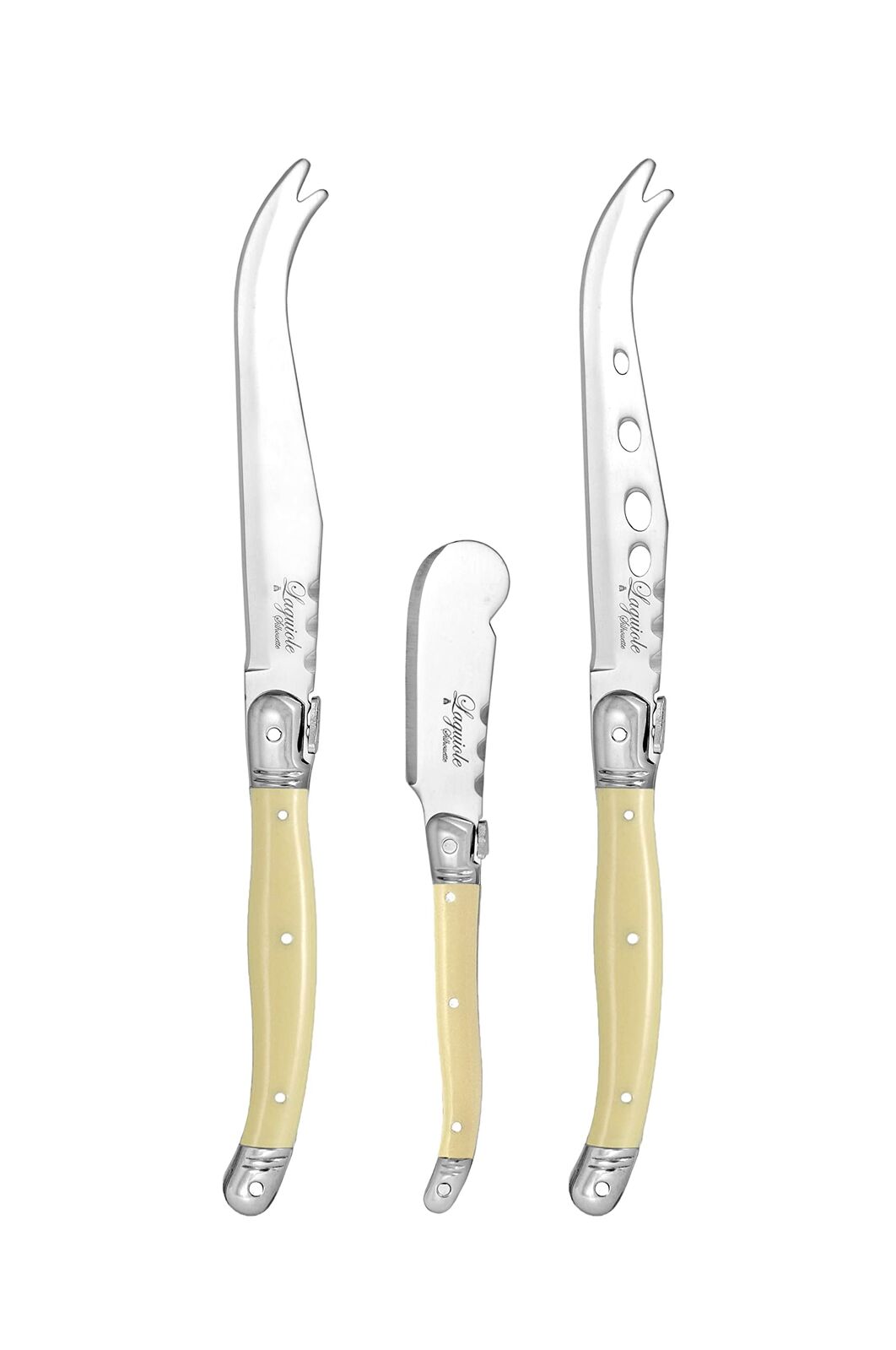 Laguiole Silhouette 3 Piece Cheese Knife Set in Wooden Box in Ivory