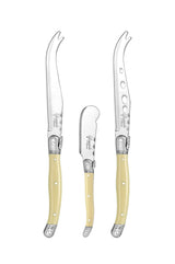 Laguiole Silhouette 3 Piece Cheese Knife Set in Wooden Box in Ivory