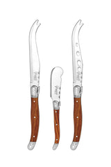 Laguiole Silhouette 3 Piece Stainless Steel Cheese Knife Set in Wooden Box in Silver