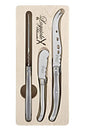 Laguiole Silhouette 3 Piece Stainless Steel Cheese Knife Set in Wooden Box in Silver