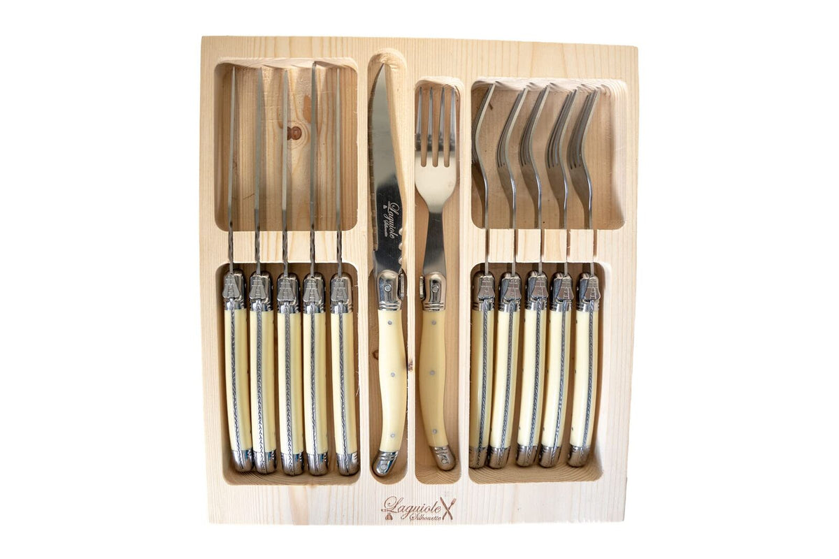 Laguiole Silhouette 12pc Steak Knife and Fork Set Cutlery in Ivory