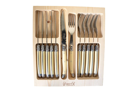 Laguiole Silhouette 12pc Steak Knife and Fork Set Cutlery in Ivory