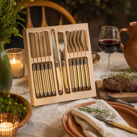 Laguiole Silhouette 12pc Steak Knife and Fork Set Cutlery in Ivory