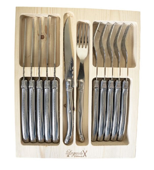 Laguiole Silhouette 12pc Steak Knife and Fork Set in Stainless Steel