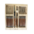 Laguiole Silhouette 12pc Steak Knife and Fork Set in Ivory - Pine Wood Box