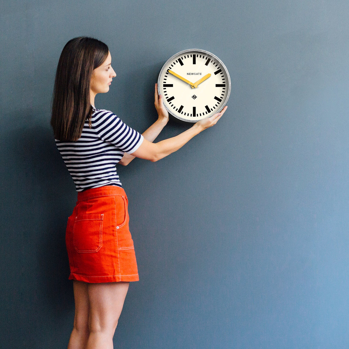 Newgate Luggage Wall Clock - Galvanised Yellow Hands