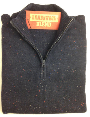 Mens Lambs Wool Knit Pullover Jumper - Half Zip Crew Neck Sweater - Half Zip - Navy (49)