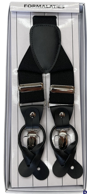 Mens Black Premium Convertible Suspenders - Adjustable Clip On Elastic Y-Back Braces