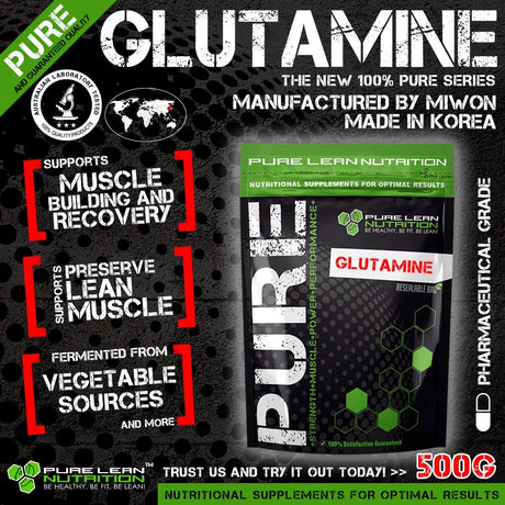 500g Pure Lean Nutrition L-Glutamine Powder - Micronised (Pharmaceutical Grade Miwon Korea Supplement)