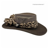 Jacaru 1022 Shady Lady Womens Suede Leather Breeze Hat - Mesh Crown & Chiffon Scarf (Made in Australia)