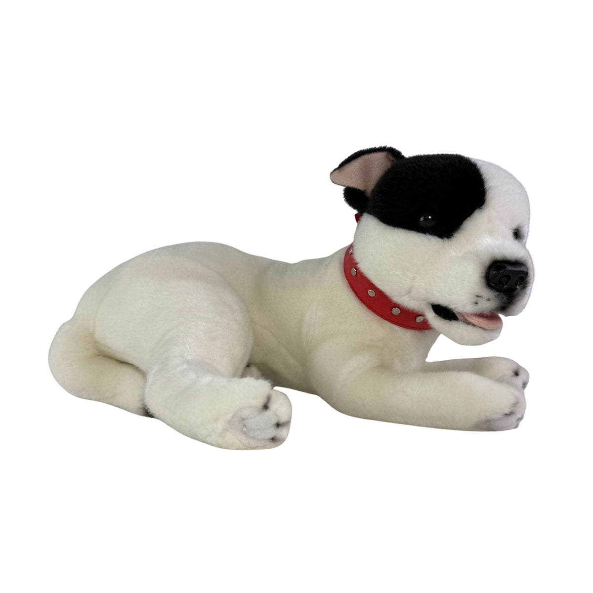Bocchetta Loki 35cm Lying Staffy Plush Toy - White/Black (Realistic Stuffed Animal Dog Gift)