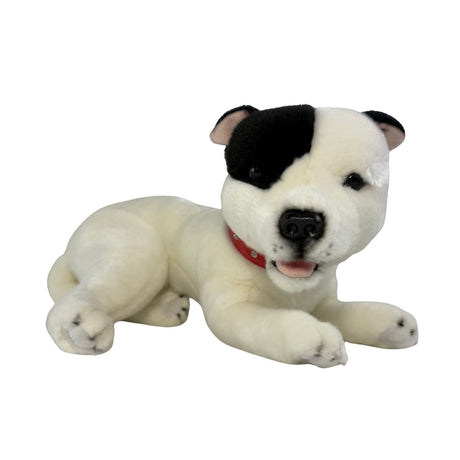 Bocchetta Loki 35cm Lying Staffy Plush Toy - White/Black (Realistic Stuffed Animal Dog Gift)