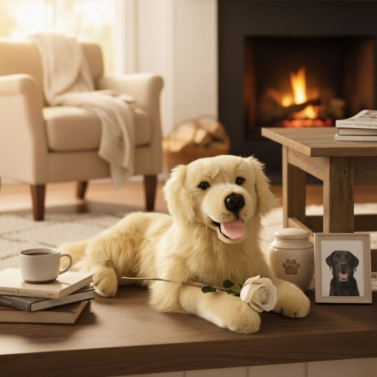 Bocchetta Luna 62cm Lying Golden Retriever with Satin Pocket Plush Toy (Realistic Stuffed Animal Dog Gift)