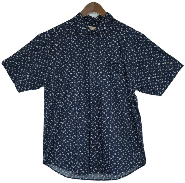 Mens Marine Anchor 100% Cotton Short Sleeve Shirt - Navy Blue (Surf Party Vintage)