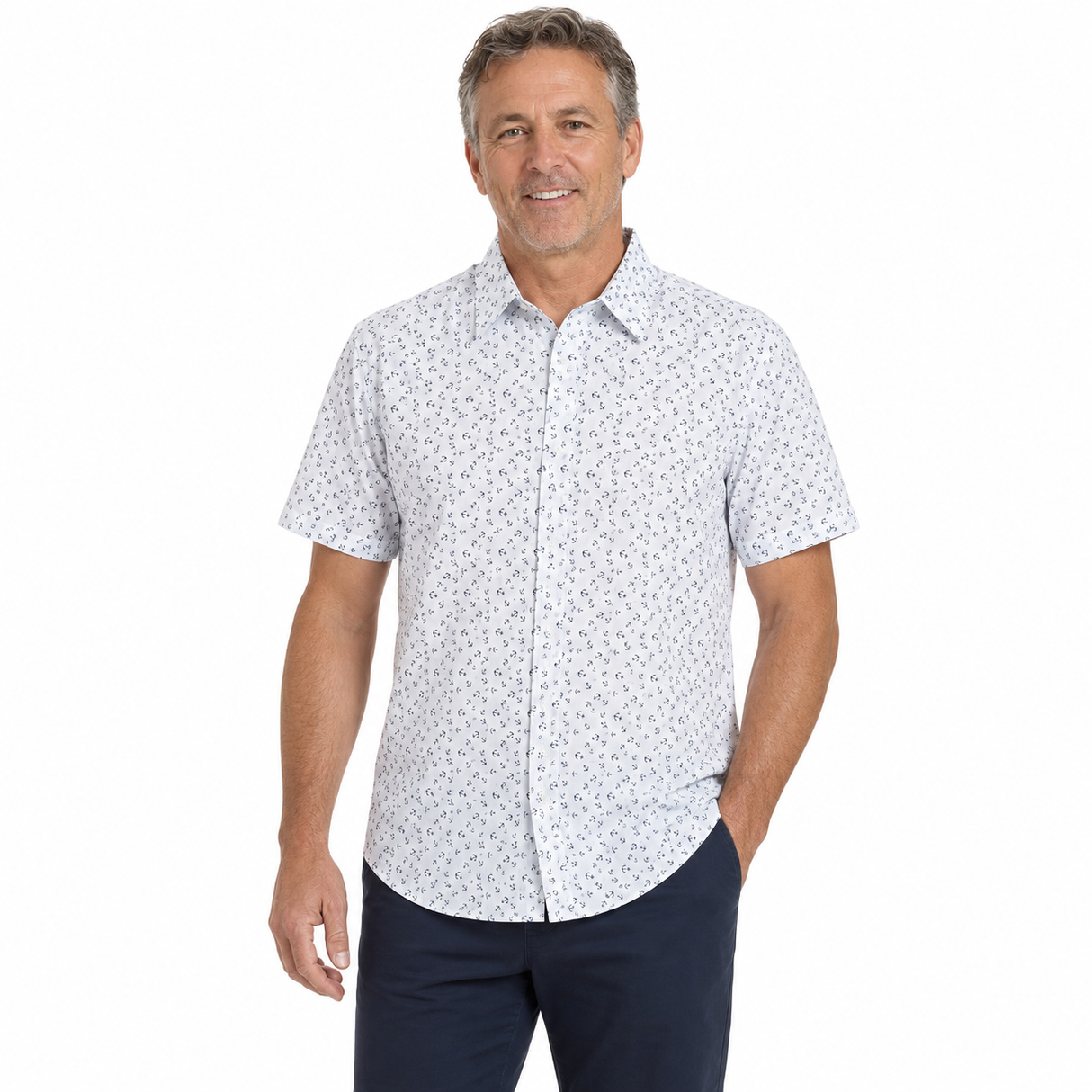 Mens Marine Anchor 100% Cotton Short Sleeve Shirt - White (Surf Party Vintage)