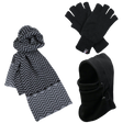 3pc 3M Thinsulate Set Mens Black Thermal Windproof Beanie Hat Scarf Gloves