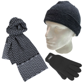 3pc Set Mens Charcoal Fine Knit Beanie Hat Dents Knit Scarf Thinsulate Gloves