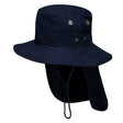 Portwest Mens Premium 100% Cotton Wide Brim Hat w/ Back Legionnaires Flap - Navy