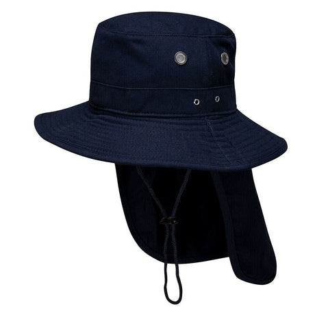 Portwest Mens Premium 100% Cotton Wide Brim Hat w/ Back Legionnaires Flap - Navy