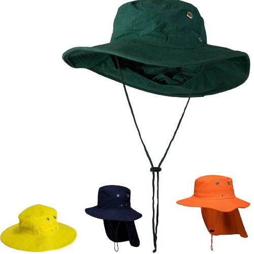 PORTWEST Premium 100% Cotton Wide Brim Hat w Legionnaires Flap Hi Vis Work - Green